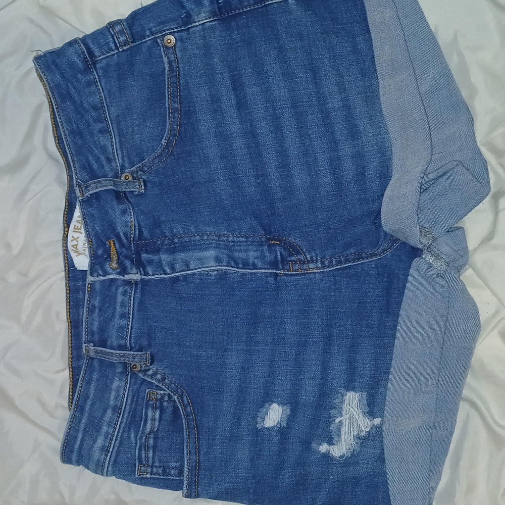 Wax Jean Denim Shorts Womens  Blue Mid Rise Distressed Cuffed Medium Wash
